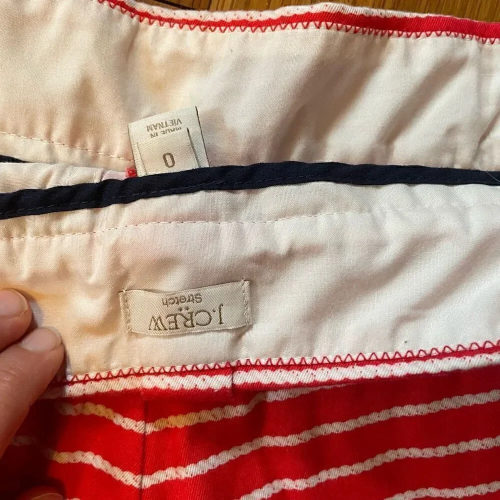 J CREW | red orange white striped shorts 0